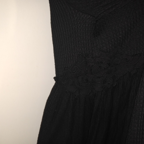 Knox Rose Black Waffle peplum Blouse Lace sz XS - Picture 4 of 5